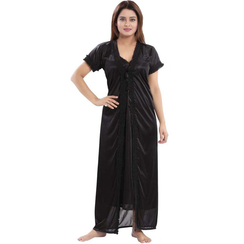 Fashionable 2 Part Nighty Ladies Sexy Silk Satin Night Dress Set