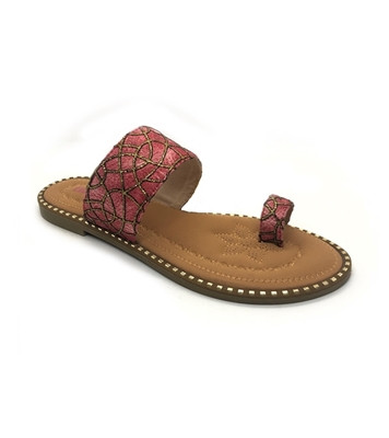 Bay Ladies Open Flat Sandal Brown And Red