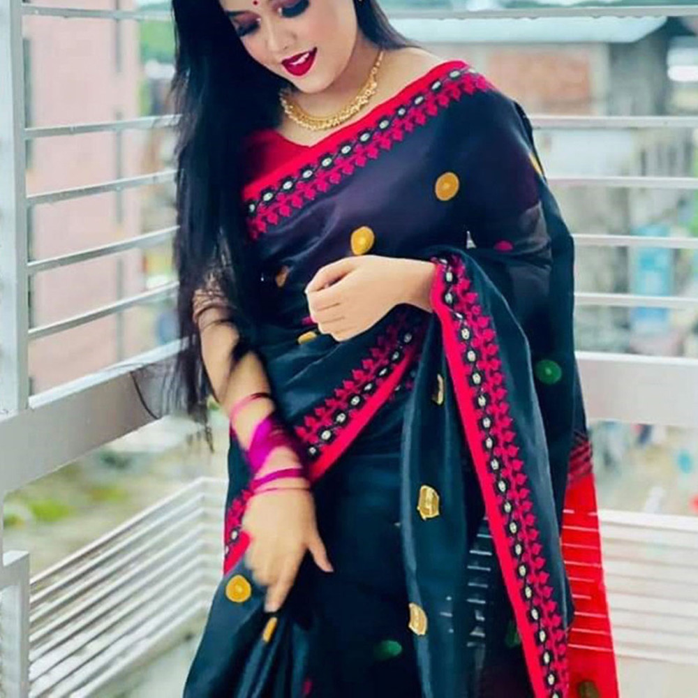 Traditional Half Silk Black Ball Moni Jamdani Saree For Women