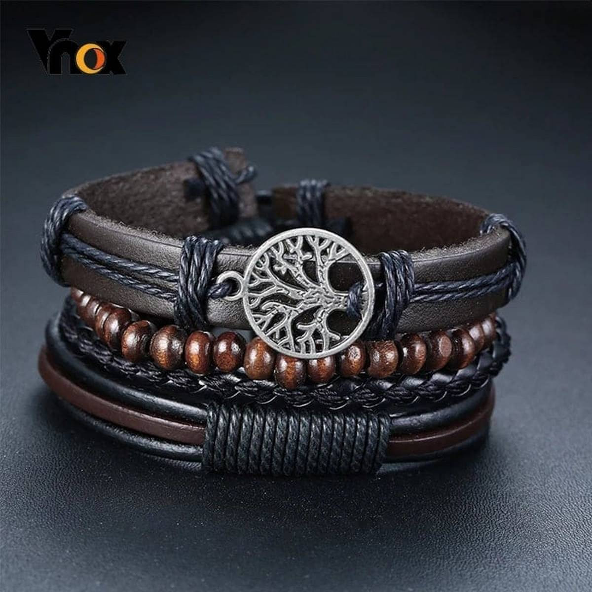 Black Leather Bracelet For Men Rollo Chain Bracelet Wristband Gift