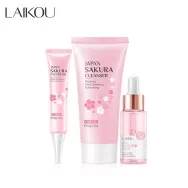 LAIKOU Sakura Foam Cleanser Face Wash Remove Wrinkle Eye Bag Serum Anti-aging Rejuvenating 3pcs