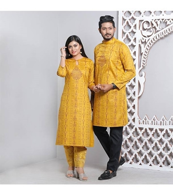 Men's & Women's Couple Panjabi & Kameez Combo Golden