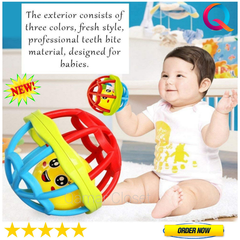 Baby bite soft rubber ball appease rattle hand ball toy newborn baby grasping early education crib toys