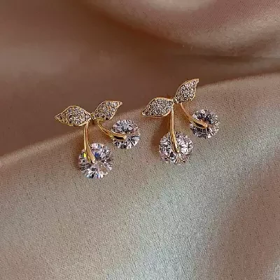 Trendy Cute Crystal Cherry Rhinestone New Stud Earrings for Women - Earrings for Girls Simple Top Fashion Jewelry for Wedding Engagement Party