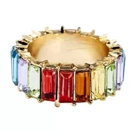 Women Rectangle Rainbow Rhinestone Inlaid Finger Ring Party Jewelry Accessory