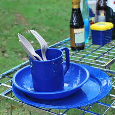 6x Outdoor Camping Tableware Set with Mesh Mug for 1-Person Picnic