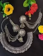 Indian Bahubali Earrings Jhumka Kaner dul & Tana & tikli with necklace set for Women