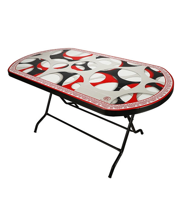 Dining Table 6 Seat Semi Oval S/L Print Tune Black