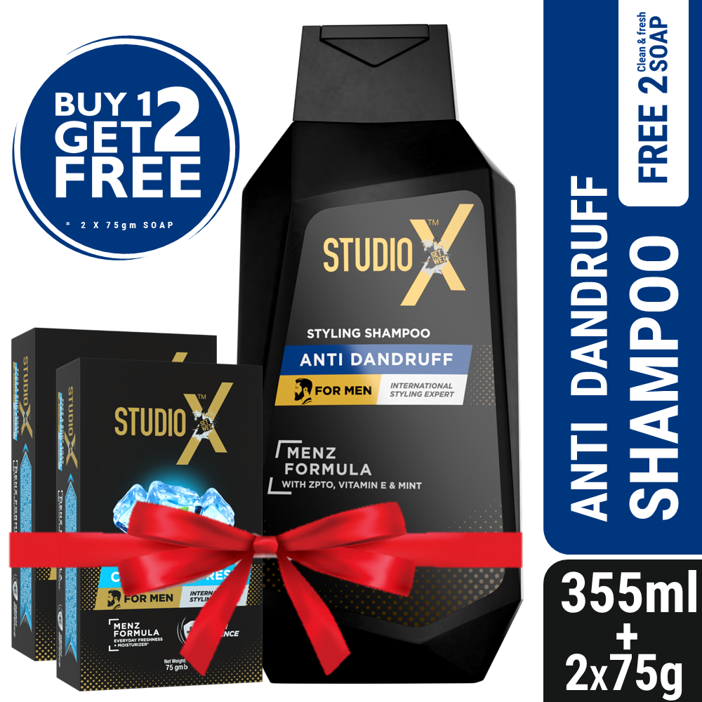 Studio X Anti Dandruff Shampoo for Men 355ml (75gm X 2 Soap Free)