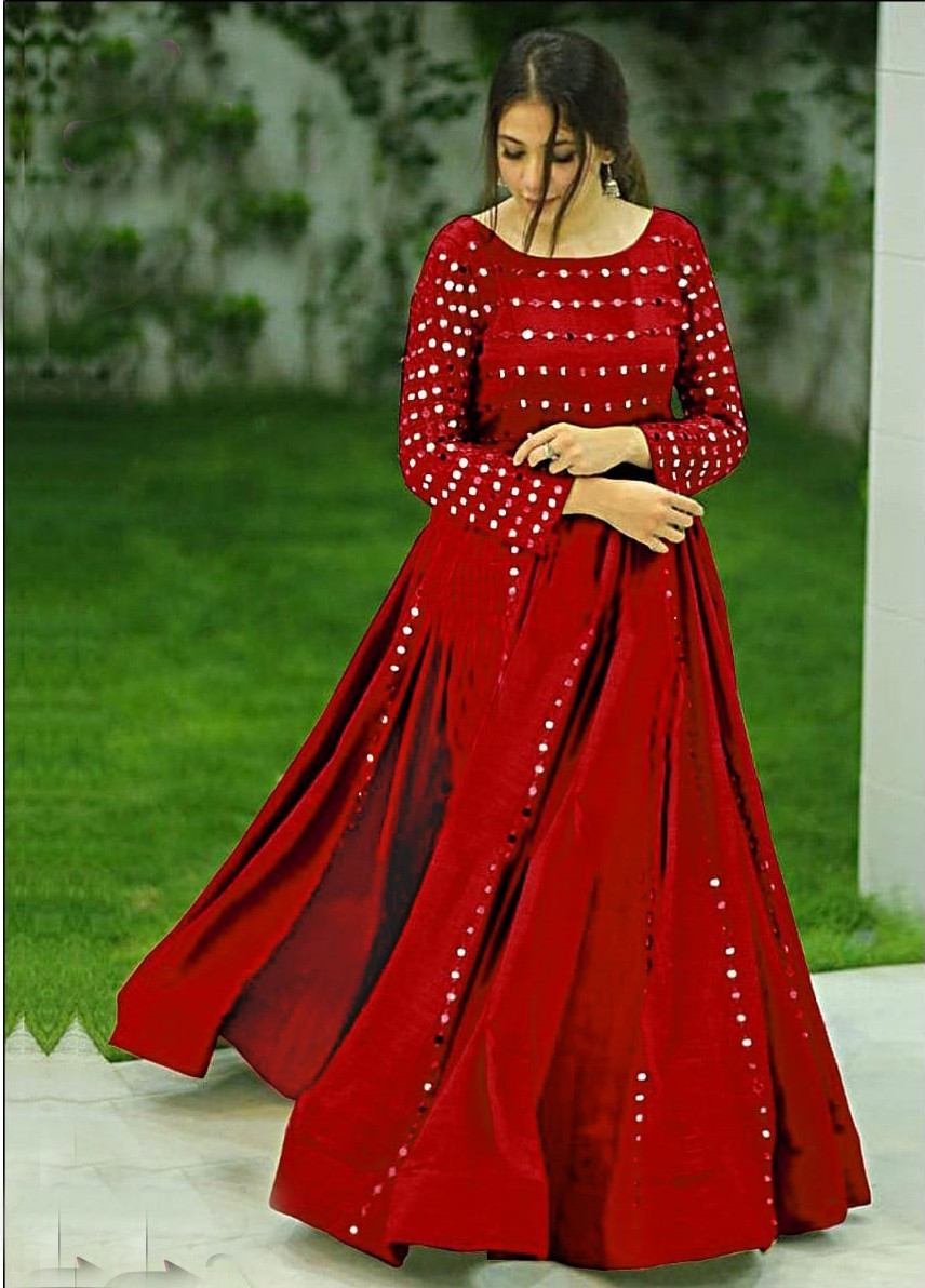 Soft Georgette Semi-Stitched Embroidery Designed Work Long Part Wear Gown Dress