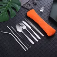 8Pcs Stainless Steel Tableware Straw Fork Spoon Family Travel Camping Cutlery Sunlight Mall