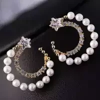 Korea Elegant Pearl Zircon Moon and Stars Earings