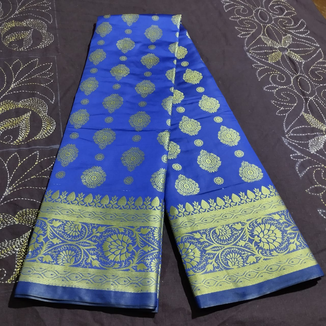 Light Blue Color Full Body Work Exclusive Katan Saree for Women