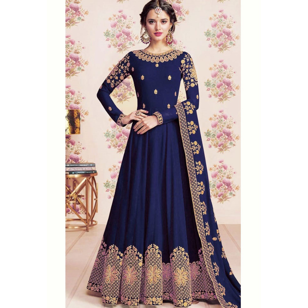 badgeSemi Stitched Georgette embroidery work Free Size Designer - Gown long Perty wear suits For women