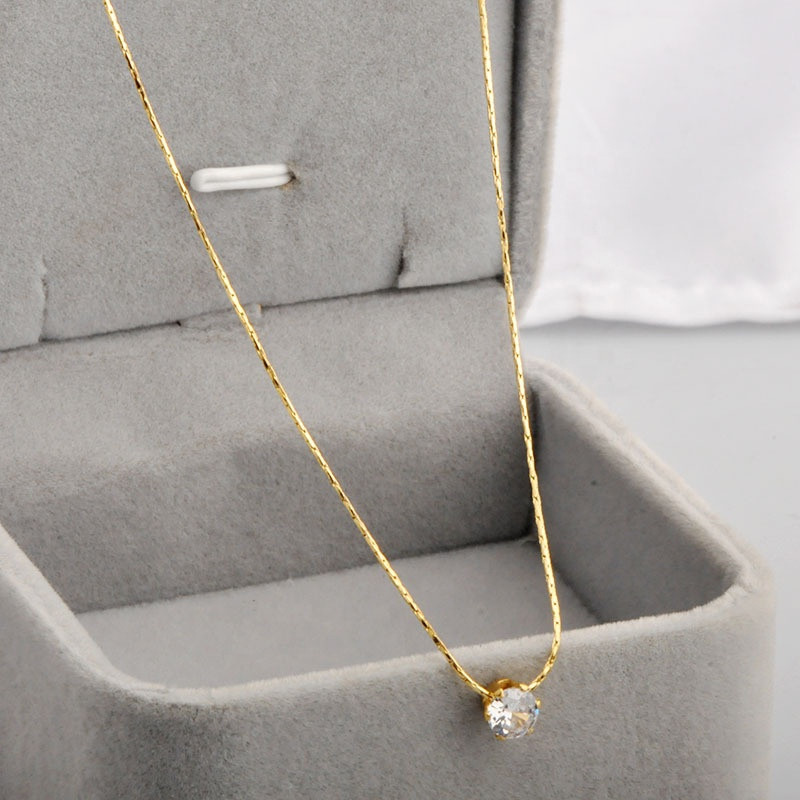 Korean style new necklace for girl/women Stainless Steel Jewelry Single Zircon Pendant Women's Colorless Necklace