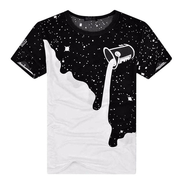 Short Sleeve Printed T-Shirt for Men - Black and White