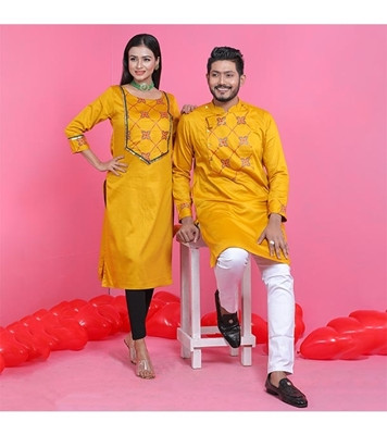 Men's & Women's Couple Panjabi & Kameez Combo Yellow