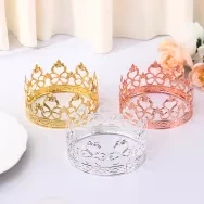 1PC Tiara Gold Color Crown Cake Topper Decoration Decorative Party Supplies