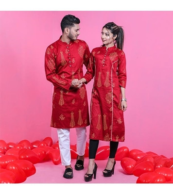 Men's & Women's Couple Panjabi & Kameez Combo Red