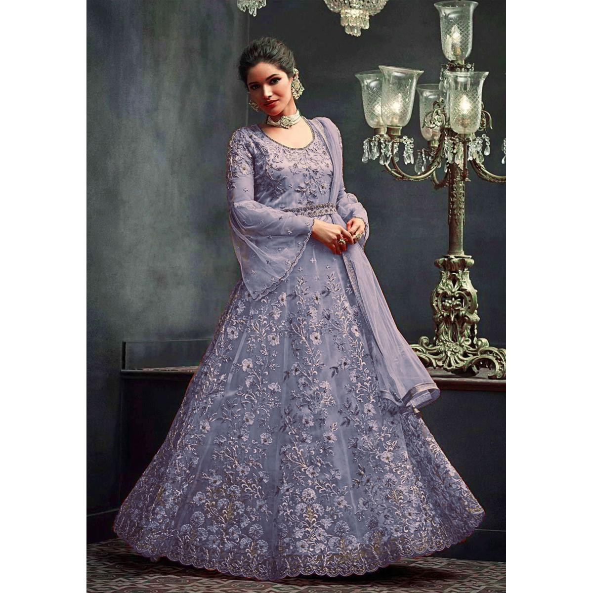 Ahelia - Semi-stitched Georgette Embroidery Work Free Size Exclusive Designer - Gown Anarkali Party Wear Suits For Women