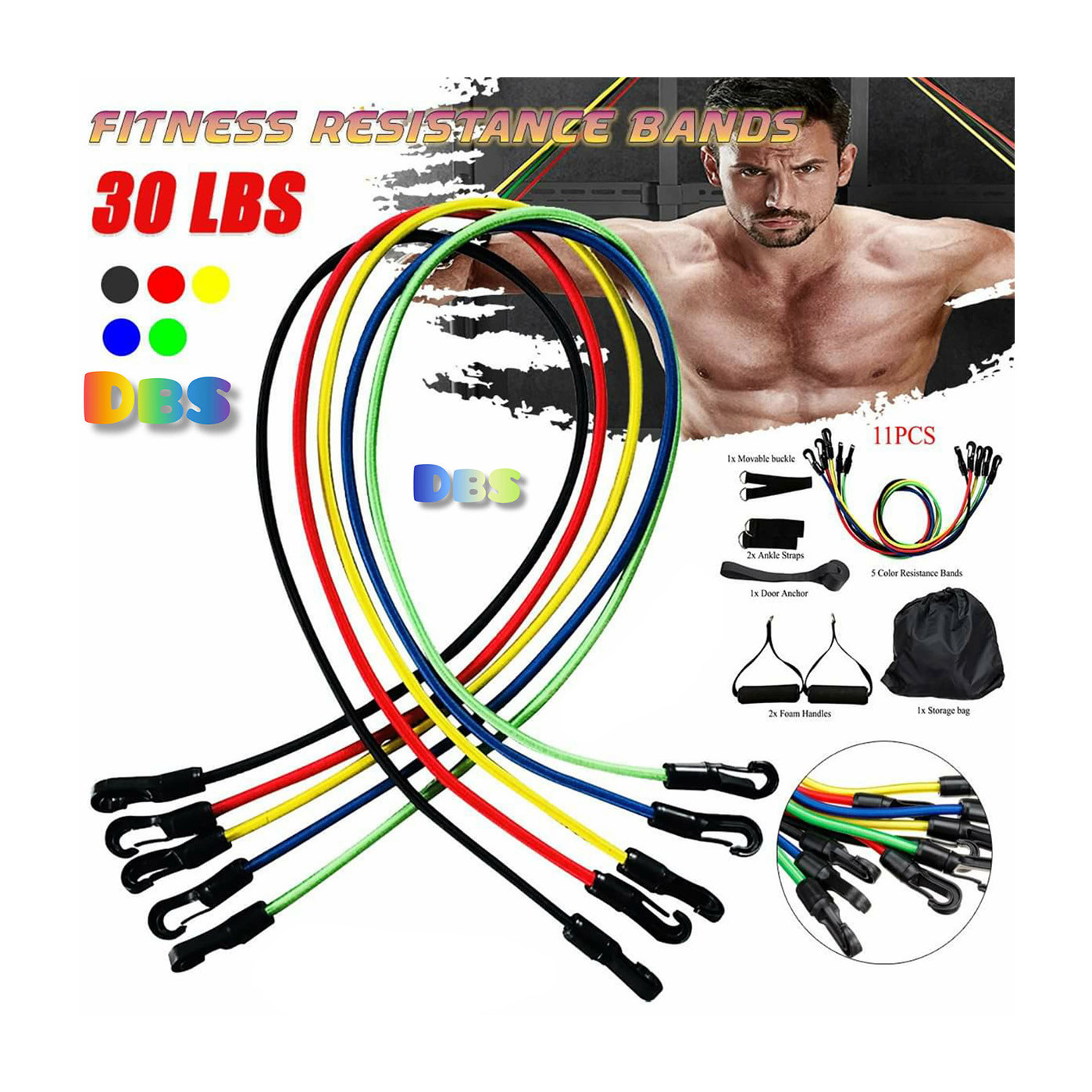 11 Pieces Portable Exercise Resistance Bands Set