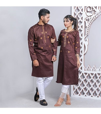 Men's & Women's Couple Panjabi & Kameez Combo Coffee