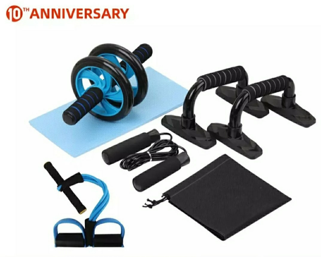 4-in-1 AB Roller Kit Abdominal Press Wheel Pro with Push-UP Bar Jump Rope Knee Pad Gym Home Exercise Fitness Workout Equipment