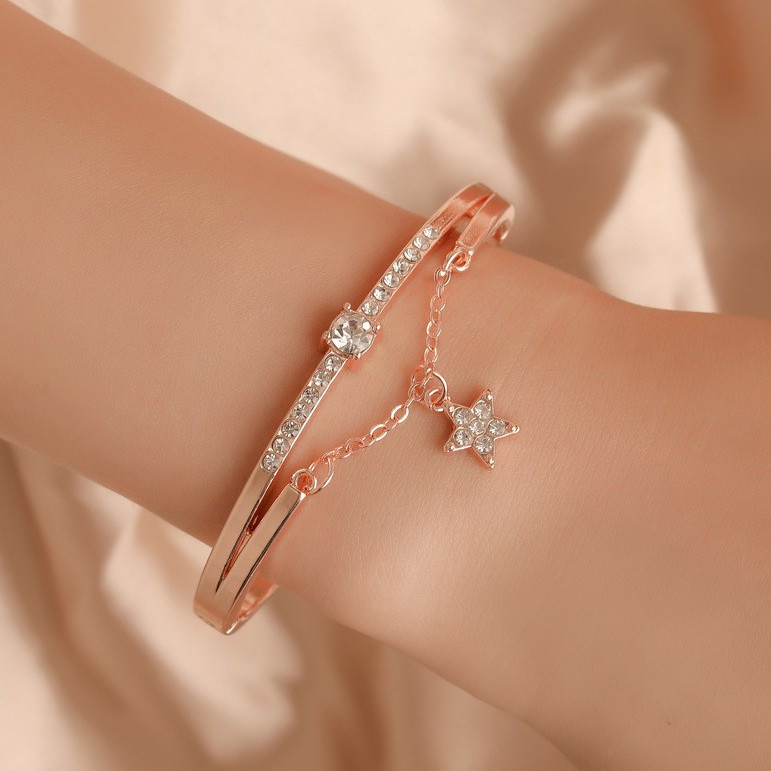 Star Crystal Mental Charm Bangle Bracelet Girl Gift