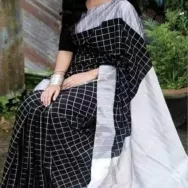 Black & White Dhupiyan Check Saree For Women