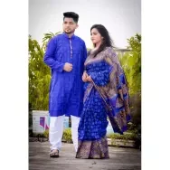 Exclusive Designer same as picture Half silk SHuli Ful Saree and DHupian panjabi combo For couple