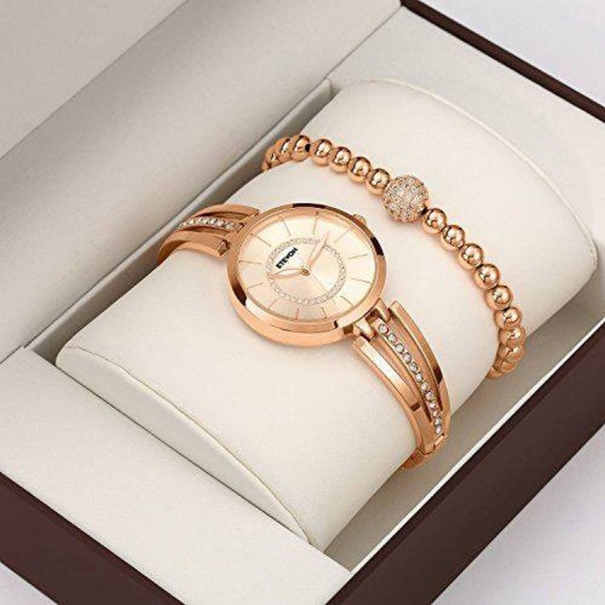 Rose Gold-Tone Analog Quartz Water Resistant Bangle Watch