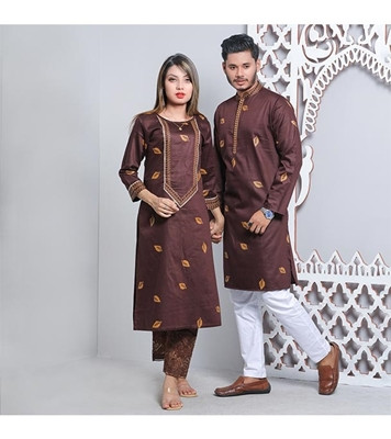 Men's & Women's Couple Panjabi & Kameez Combo Coffee