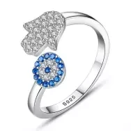 Women Fashion Flower Hamsa Hand Rhinestone Inlaid Open Finger Ring Jewelry Gift