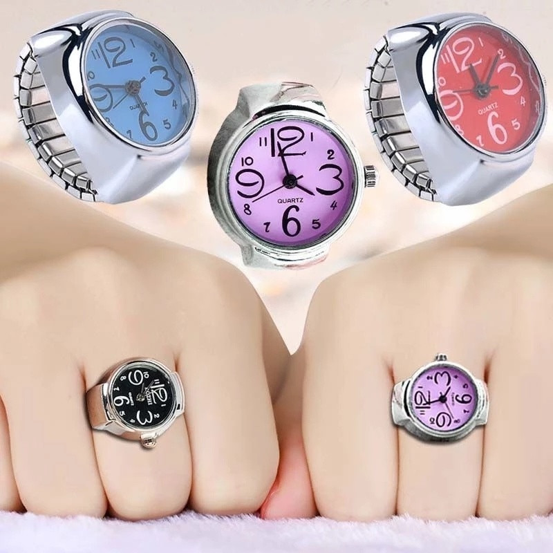 Vintage Punk Elastic Stretchy Quartz Watch Rings / Women Man Cool Finger Watch Rings /Couple Fashion Watch Ring