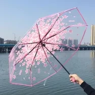 TRANSPARENT CHEERY DESING 3 FOLDING CLEAR UMBRELLA