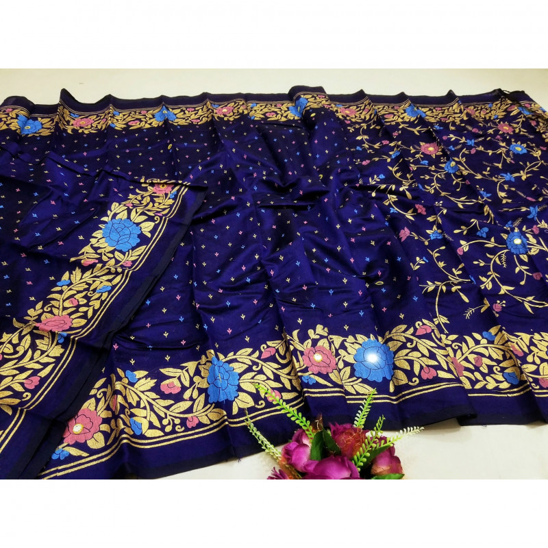 Half Silk Block print Sharee With Beautiful Blouse Piece For Womens