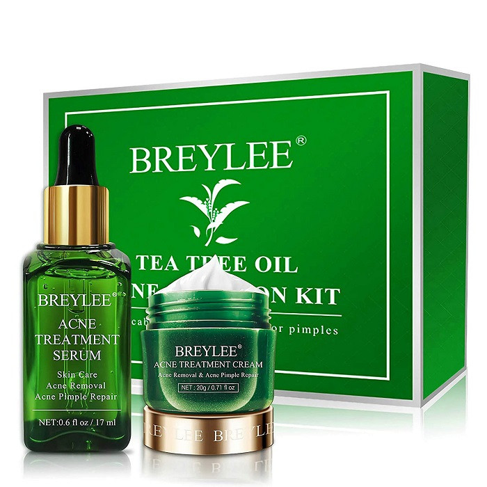 BREYLEE Acne Solution Kit 2 In 1 Acne Treatment Kit With Tea Tree Oil, Acne Control Kit Anti-Acne Solution For Clearing Severe Acne, Breakout, Pimple, and Repairing Skin, (17ml+20g)