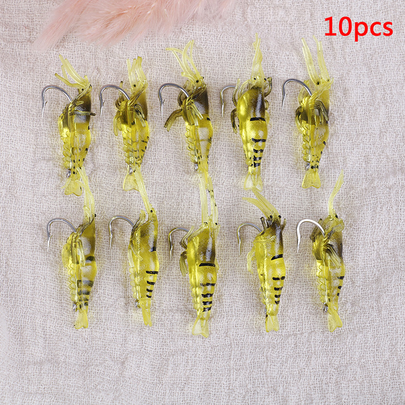 10Pcs Shrimp Simulation Soft Prawn Lure Bait Hook Tackle Bass Fishing Lures