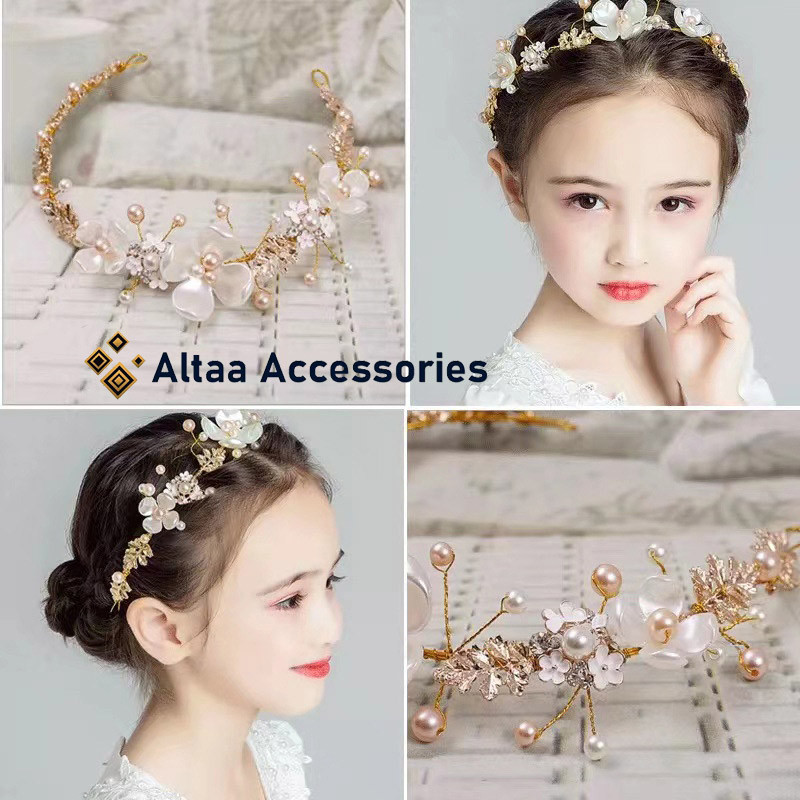 Bandana Pearl White Flower - Hijab Decoration Headpiece / Hair Accessories