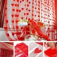 Heart 2 Piece Polyester Window or Doorway Curtain Set - Red