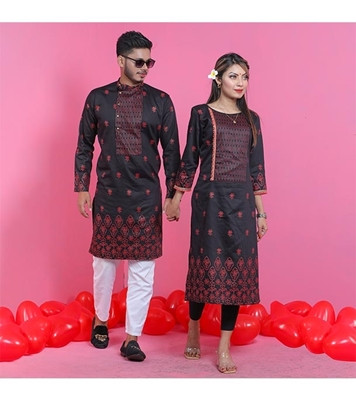 Men's & Women's Couple Panjabi & Kameez Combo Black