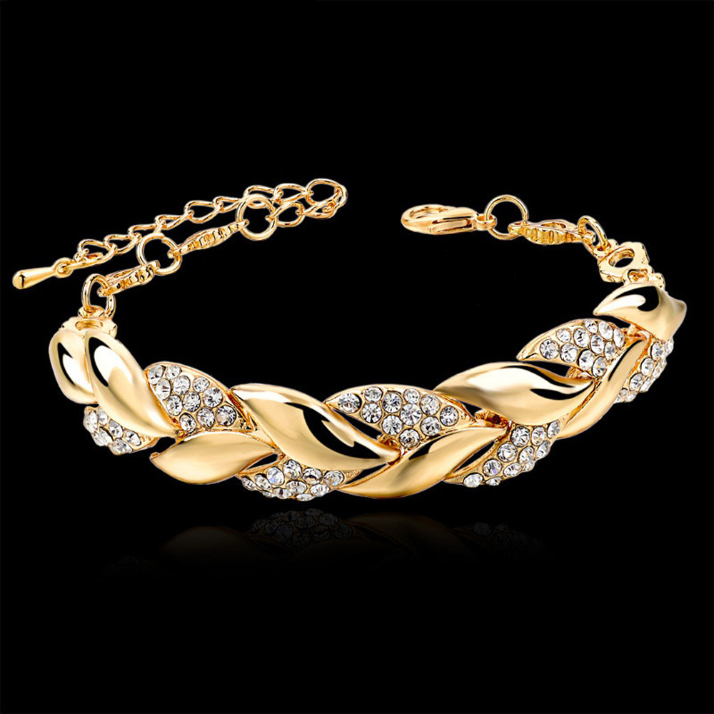 Bohemian Style Women Girls Bracelet Rhinestone Leaves Chain Bangle Luxury Wedding Jewelry Simple Fashion Elegant New