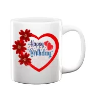 Happy Birthday in Love Printed White Ceramic Mug for Gift 350 ml