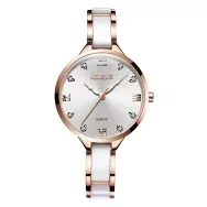 OLEVS  White And RoseGold Ceramic Steel Analog Watch For Women - RoseGold & White