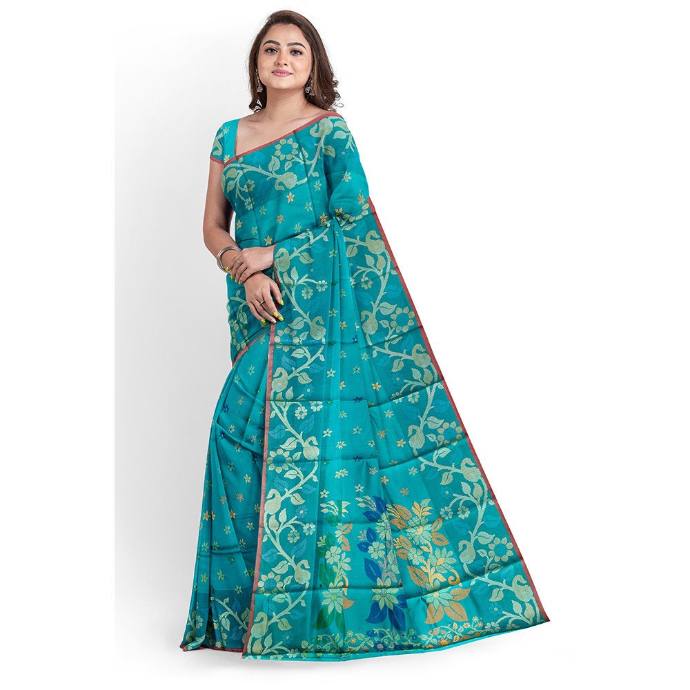 MultiColor Silk Katan Saree for Women with Running Blouse Piece