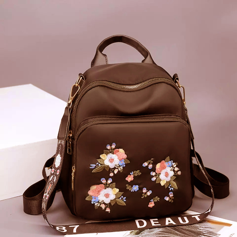 Casual Backpack Creative Flower Design Embroidered Shoulder School/College/University Bags Gilrls Daily Travel Anti-Theft Bagpack