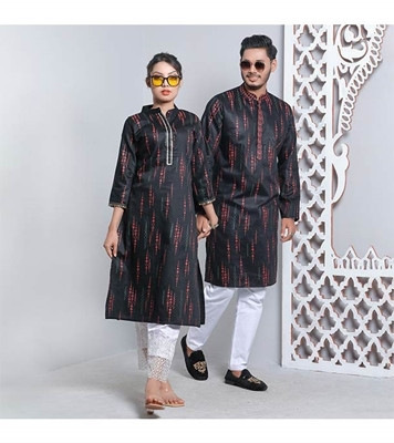 Men's & Women's Couple Panjabi & Kameez Combo Black