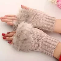 1Pair Fashion Women Faux Rabbit Fur Hand Wrist Crochet Knitted Fingerless Gloves Knitting Mittens Winter Warmer